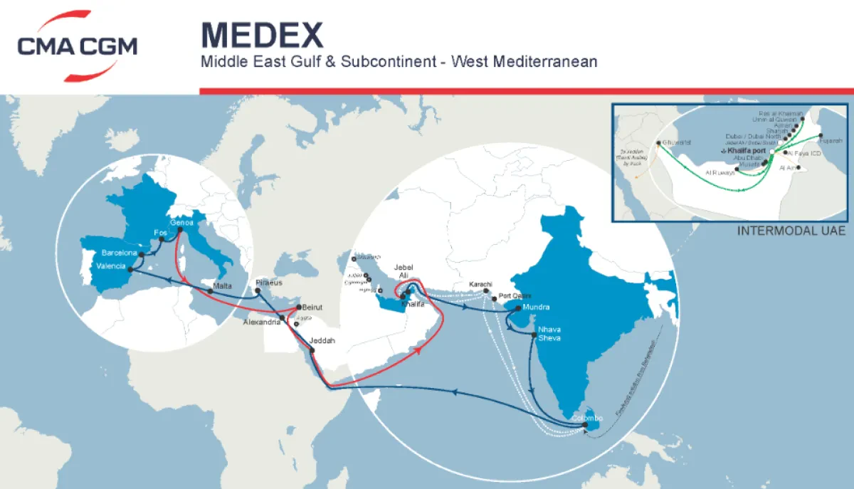 CMA CGM - New setup for MEDEX service, offering relay opportunities via Alexandria and Beirut